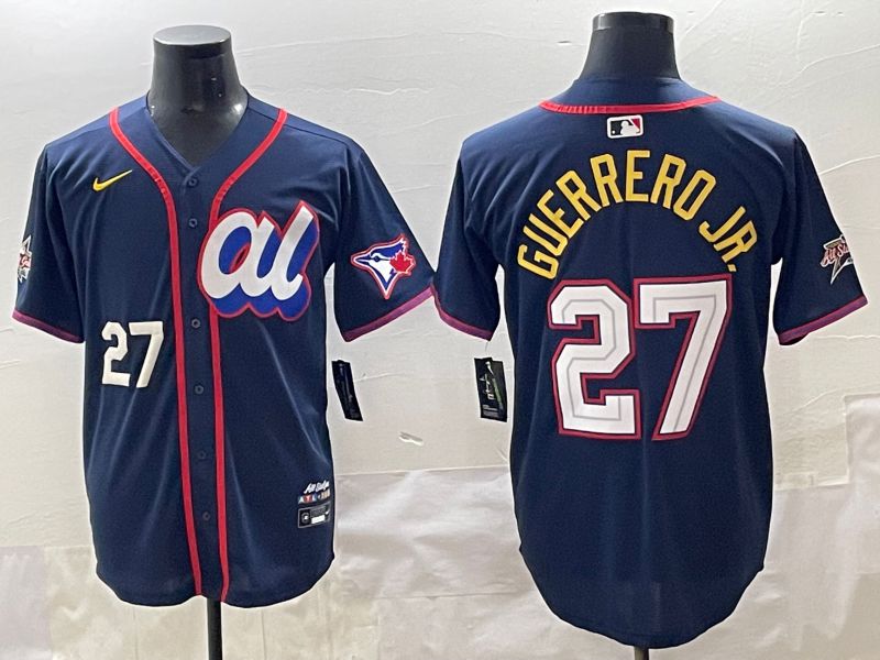 Men 2025 Toronto Blue Jays 27 Guerrero jr Blue All star Blank Blue Nike MLB Jersey style 2